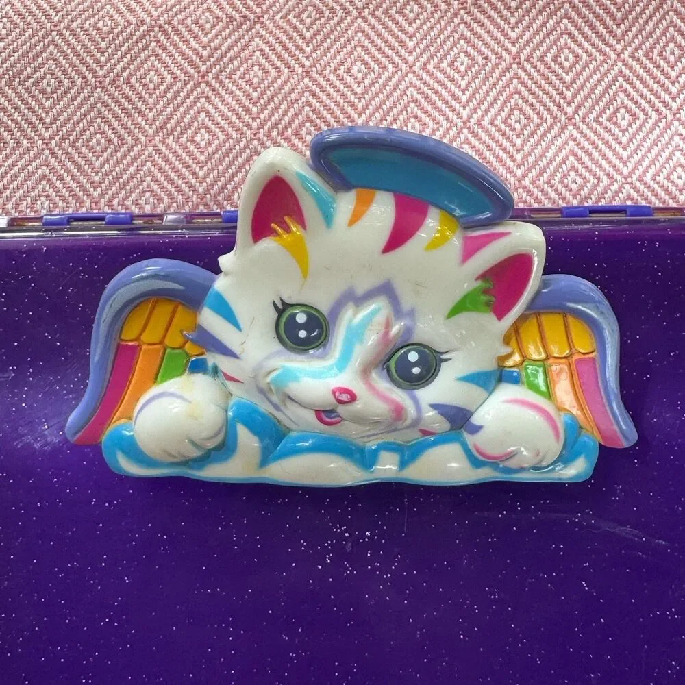 Vintage Lisa Frank Rainbow Kitten Plastic Art Storage Case Carry Box Purple USA